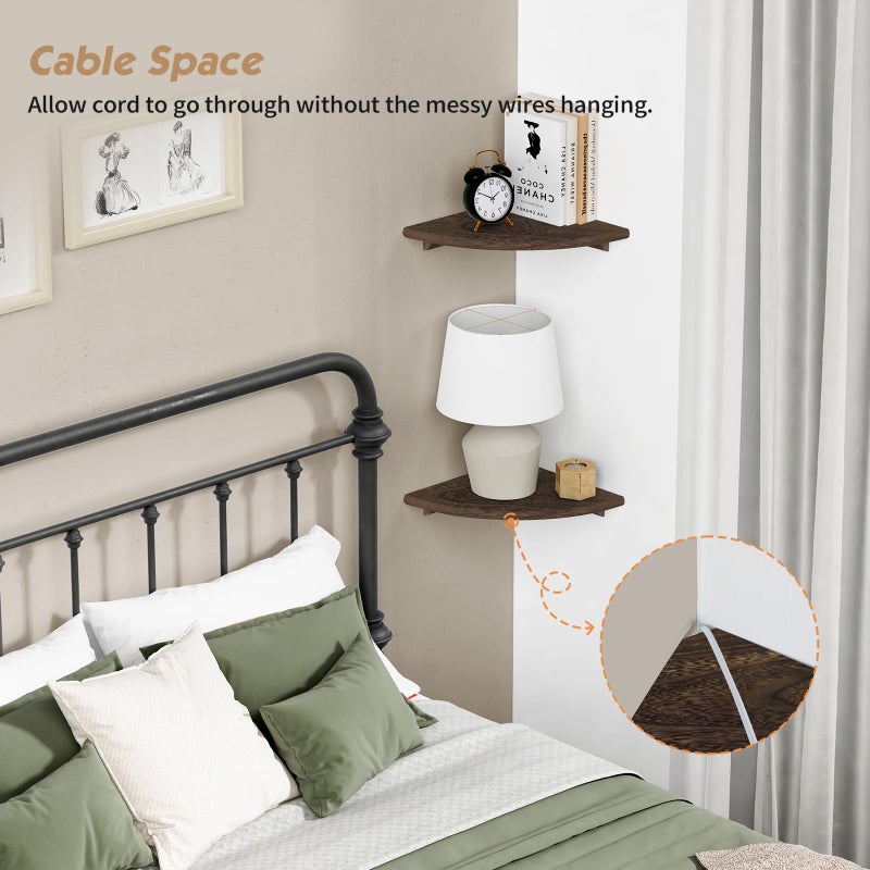 Forbena Floating Corner Shelves for Wall Set of 4  Small Corner Bookshelf for Bedroom Books  Round Wooden Corner Shelf Wall Mount for Bathroom Plants  Kitchen  Living Room Decor (Dark Brown) - Image 3